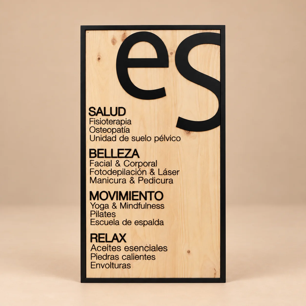 Cartel vertical de madera para centro de salud y bienestar