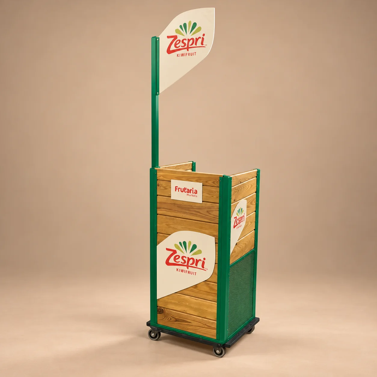 Expositor de productos en metal y madera
